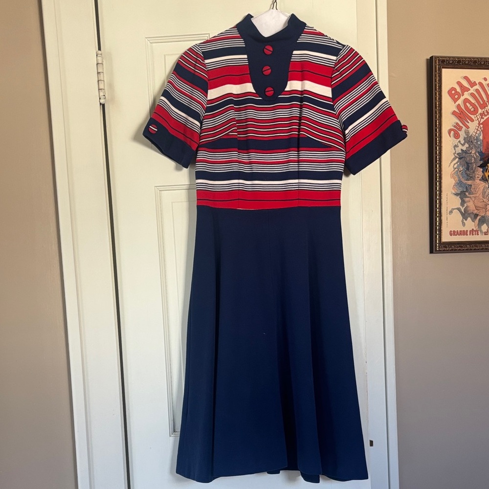 Navy and Red Striped Dress